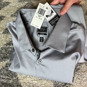 Arrow Gray Fitted Long Sleeve Button Down Size 34/35 Neck 17.5 NWT